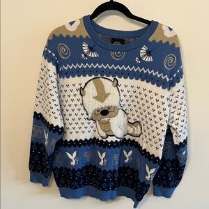 Nickelodeon Blue, White, and Tan Crewneck Sweater with Character Motif